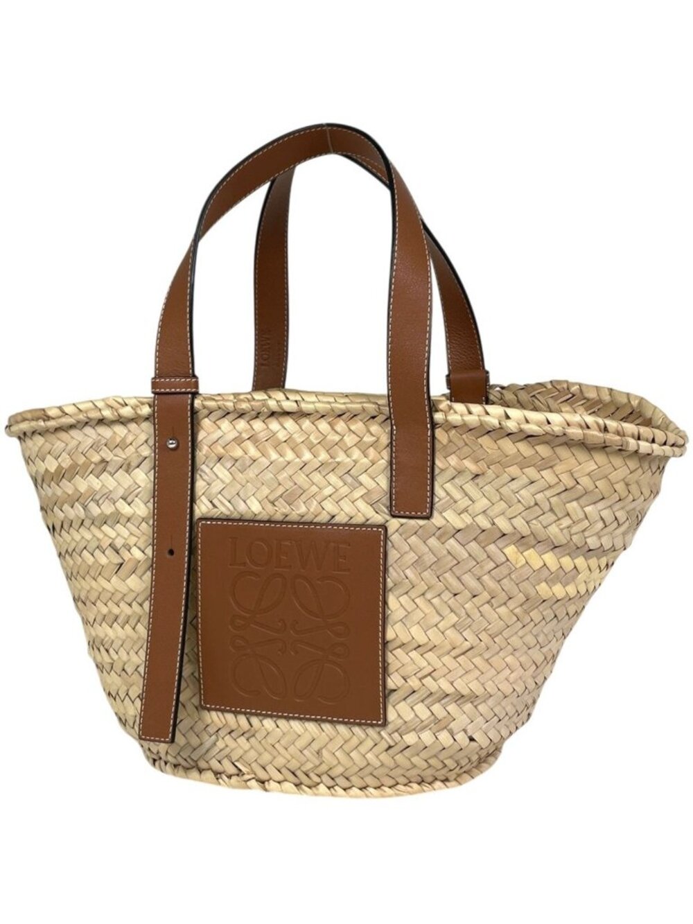 Loewe Basket Anagram Palm Leaf Tote Bag Raffia Natural Brown